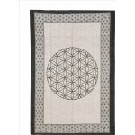 Sanu Babu Přehoz na postel s potiskem květ života, béžový a černý tisk, 140x202cm – Zboží Dáma