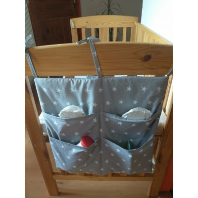 KHC kapsář na postýlku 4 kapsy hvězdy šedá bavlna – Sleviste.cz