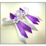 Svatební mašličky s kytičkou - bílo-fialové