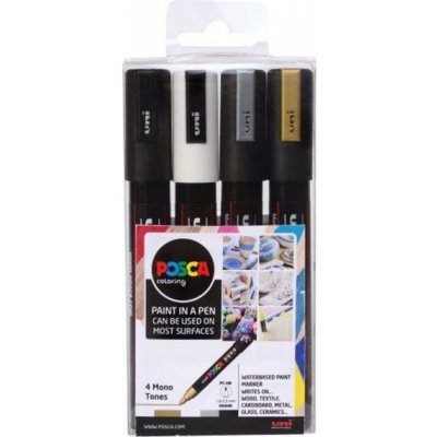 Posca Sada univerzálních akrylátových popisovačů 1,8 - 2,5 mm Černá, bílá, zlatá, stříbrná 4 kusy PC-5M