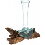 Foukaná skleněná váza na teakovém dřevě, 25 cm – Sleviste.cz