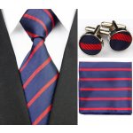 Modro červený Set kravata kapesník a manžetové knoflíčky Pruhy – Zboží Dáma
