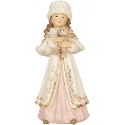 Béžová vánoční dekorace dívka s medvídkem - 8*7*17 cm - Clayre & Eef – Hledejceny.cz