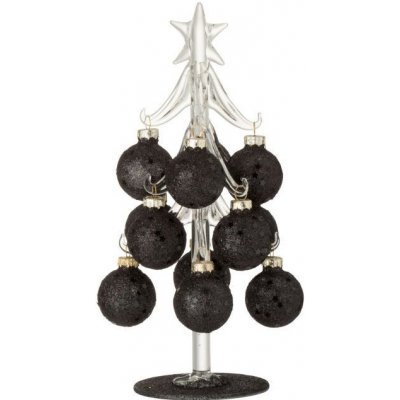 J-Line by Jolipa Skleněný stromek s černými koulemi Baubles Stars – 10*10*20 cm – Hledejceny.cz