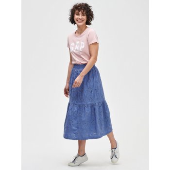 eyelet midi sk sukně modrá