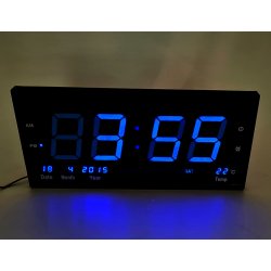 HODINY JH46224 Digital - velké, nástěnné LED hodiny, zobrazují čas, budík, datum, teploměr, zobrazení sekund, barva displeje červená, modrá a zelená Barva: Modrá