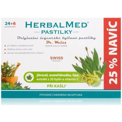 HerbalMed pastilky Jitrocel Mateřídouška Lípa Vitamín C 24+6 pastilek – Hledejceny.cz