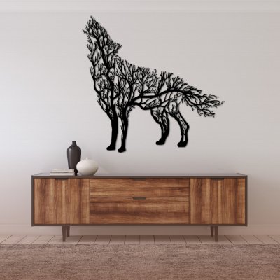 WOODENY Dřevěný obraz na zeď - Silueta vlka Vyberte velikost:: šířka 45 cm výška 43cm, Vyberte dekor: Černá – Zboží Mobilmania
