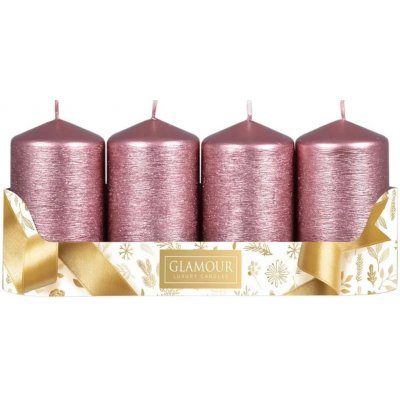 Sada adventních svíček TAURUS metalická růžovo-zlatá škrab. efekt 5 x 9 cm, 4 ks – Hledejceny.cz
