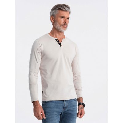 Ombre Clothing Pánské tričko s dlouhým rukávem Henley světle šedá