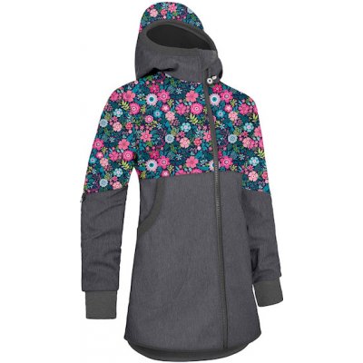 Unuo dívčí softshellový kabát s fleecem Street Žíhaná Antracitová Květinky