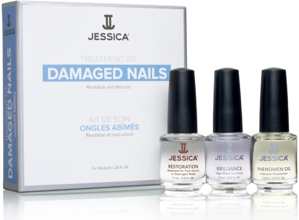 Jessica sada pro zničené nehty Damaged Nails Kit 3 x 7,4 ml dárková sada