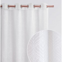 Záclona bílá s listovým vzorem FLORY se zavěšením na kruhy biela Stříbrná Šírka 140 cm | Dĺžka 230 cm