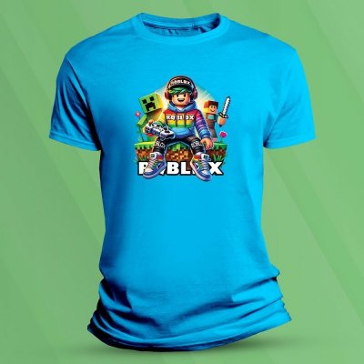 Sandratex dětské bavlněné tričko Neonový Roblox Azurová – Zboží Dáma
