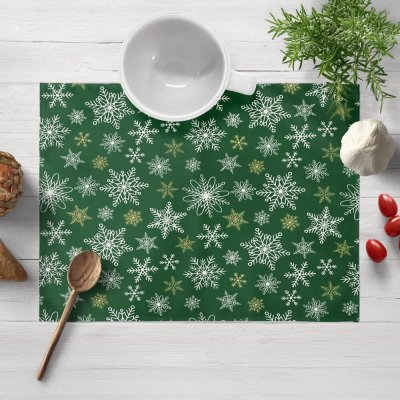 Biante bavlna prostírání Sandra SA-703 Vánoční vločky na zeleném 30x40 cm – Zboží Dáma