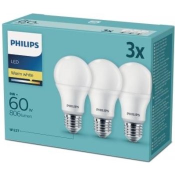 Philips klasik, 9W, E27, teplá bílá 3ks