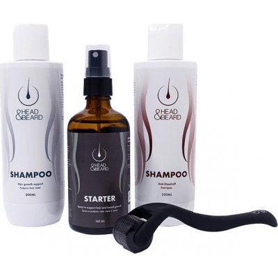 Head and Beard Set "GROW AND CARE" Šampon na podporu růstu vlasů 200 ml + Starter sprej na podporu růstu vlasů 100 ml + Šampon proti lupům 200 ml – Zboží Mobilmania