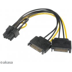 AKASA Adaptér napájecí na 6+2pin PCIe (2xSATA male power to a 6+2pin PCIe female connector)