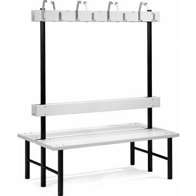 AJ Produkty Šatní lavička s věšákem Stadium, oboustranná, 16 háčků, 1500 mm, šedá – Zboží Mobilmania