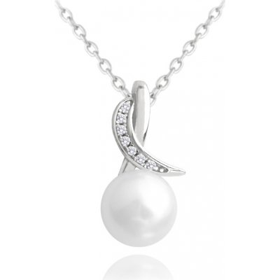 Minet Luxusní stříbrný s bílou perlou a zirkony JMAS7039SN45