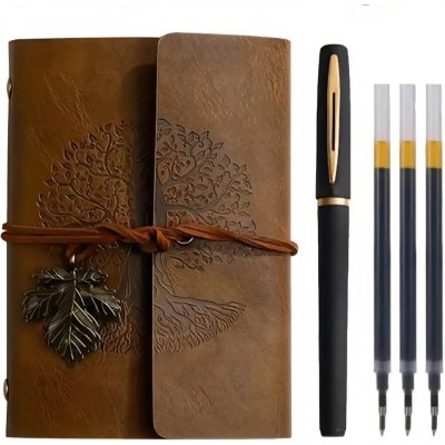 Dárková Sada: Vintage Zápisník Strom Života A6 s Perem Barva: Světle modrá – Zboží Dáma