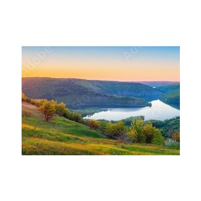 WEBLUX 434259708 Fototapeta vliesová Vivid sunrise landscape in the national nature park Podilski Tovtry rozměry 145 x 100 cm