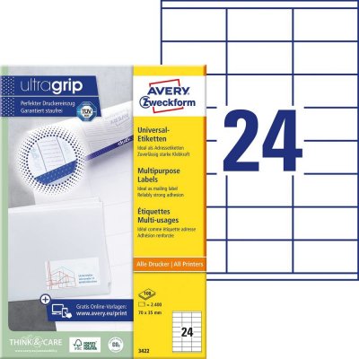 Avery Zweckform Etikety 100 listů A4 bílé 70 x 35 mm univerzální 3422 – Zbozi.Blesk.cz