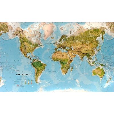 Obří svět zeměpisný - nástěnná mapa 197 x 122 cm v černém hliníkovém rámu – Zbozi.Blesk.cz