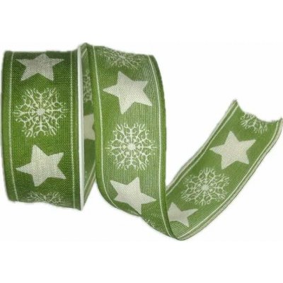 Vánoční stuha bavlněná STAR světle zelená 25mm x 2m – Sleviste.cz