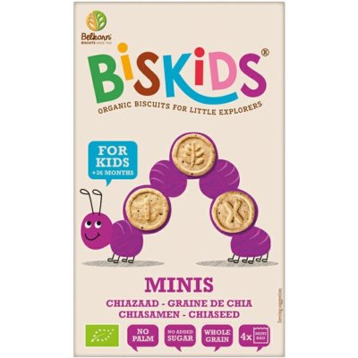 Belkorn BISkids BIO dětské celozrnné mini chia sušenky bez přidaného cukru 120 g
