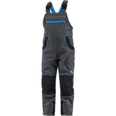 Canis CXS Phoenix CASPER Dětské pracovní kalhoty s laclem šedé s černými a modrými doplňky 90 103001269709