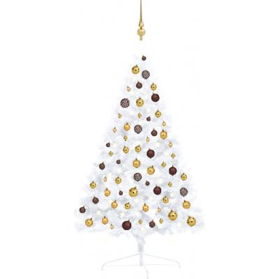 Nabytek XL Umělý vánoční půl stromek s LED a sadou koulí bílý 120 cm – Zboží Mobilmania