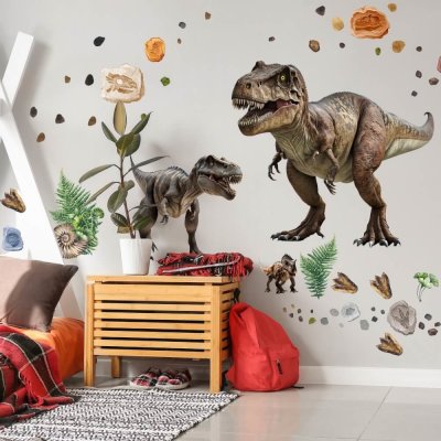 INSPIO Samolepka na zeď - Dinosauři, Triceratops a Dinosaurus Rex auta a dinosauři zelená, hnědá, plnobarevný motiv rozměry 100x90 – Zbozi.Blesk.cz