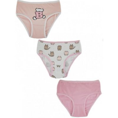 Baby Nellys dívčí bavlněné kalhotky Cat 3 ks růžovo/bílé – Zboží Mobilmania