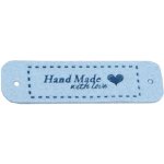 Pro Háčkování Hand Made koženková cedulka se srdíčkem 15x55 mm světle modrá – Zboží Dáma