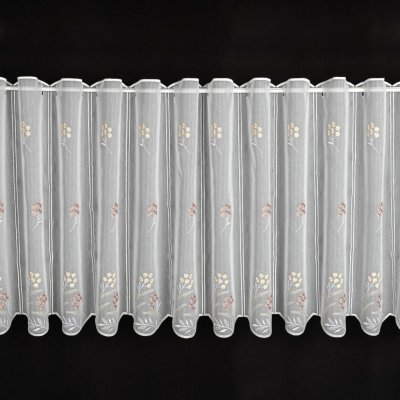 Českomoravská textilní vitrážová záclona voálová V430, vyšívané barevné květinky, s bordurou, bílá, výška 40cm (v metráži) – Hledejceny.cz