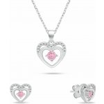 Brilio Silver Něžný set stříbrných šperků Srdíčka s růžovými zirkony SET295WP (náhrdelník, náušnice) – Zboží Mobilmania