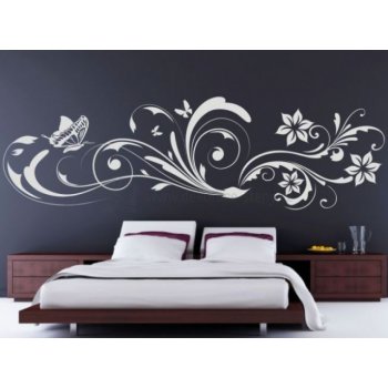 dekorace-steny.cz 015 - Dekorace na zeď - Motýl a květina - 40 x 140 cm