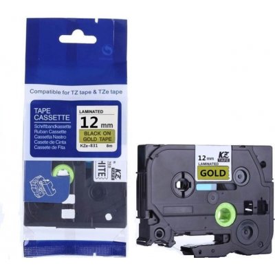 Kompatibilní páska s Brother TZ-831 / TZe-831, 12mm x 8m, černý tisk / zlatý podklad – Zboží Živě