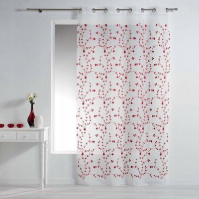 Douceur d`Interieur Interiérový závěs s očky PETIT FLEUR, 140 x 240 cm, bílý a červený – Hledejceny.cz