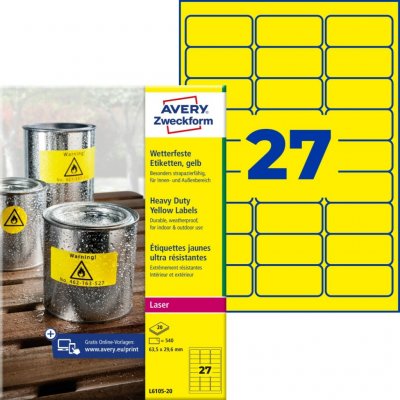 Avery Zweckform L6105-20 Odolné PET etikety 63,5x29,6 mm 540 ks žluté – Sleviste.cz