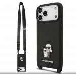 Karl Lagerfeld Saffiano Crossbody Popruh Metal Karl and Choupette Zadní Kryt pro iPhone 17 Pro Max Black – Sleviste.cz