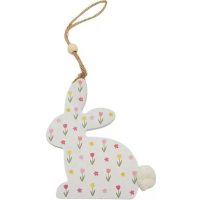 Dekorace - Závěs dřevo králík s květinami 13cm – Hledejceny.cz