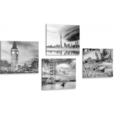 Dreamvido Set obrazů tajuplná města v černobílém provedení Varianta: 4x 40x40