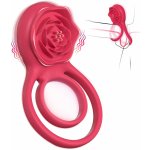 SuperLove Vibrating Cock Ring with Rose Clitoral Stimulator Red – Zboží Mobilmania
