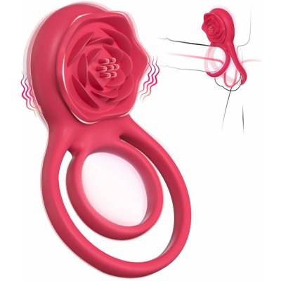 SuperLove Vibrating Cock Ring with Rose Clitoral Stimulator Red – Zboží Mobilmania