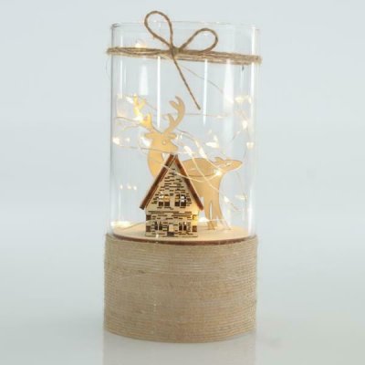 Eurolamp Skleněný dekor s chaloupkou a sobem 9 x 18 cm – Hledejceny.cz