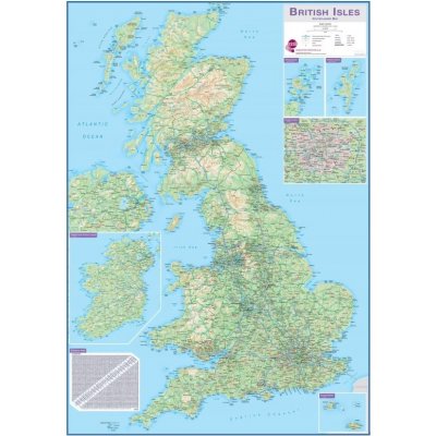 Maps International Velká Británie - silniční nástěnná mapa 84 x 119 cm Varianta: bez rámu v tubusu, Provedení: laminovaná mapa v lištách