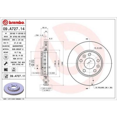 BREMBO Brzdový kotouč COATED DISC LINE - 280 mm BRE 09.A727.11 – Zbozi.Blesk.cz