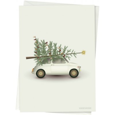 ViSSEVASSE Vánoční přání Christmas Tree & Little Car, bílá barva, papír – Sleviste.cz